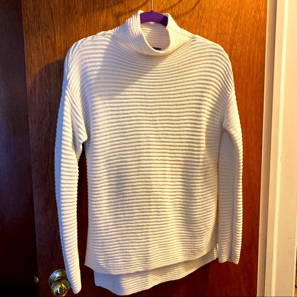 White cowl neck ribbed sweater